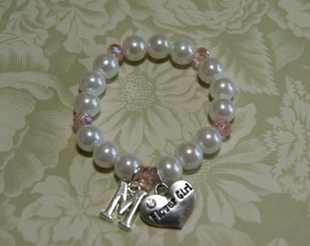 Personalized Flower Girl Bracelet with Initial - Choose Your Crystal Color -IB- Pearl Bracelet -- Initial Bracelet -- Flowergirl Gift