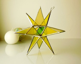 12 Point Moravian Star. 3D Stained Glass Suncatcher.