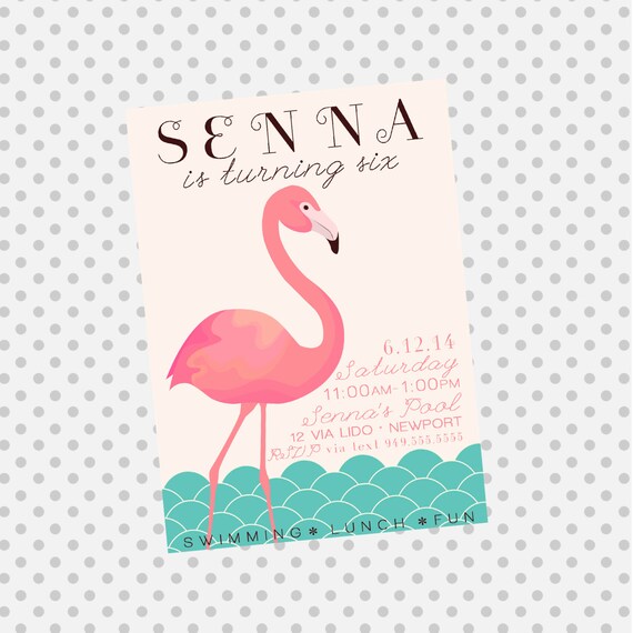 FLAMINGO Pool Party Birthday Invite - Flamingo Party Invitation - Beach Party - Party Supplies Il_570xn