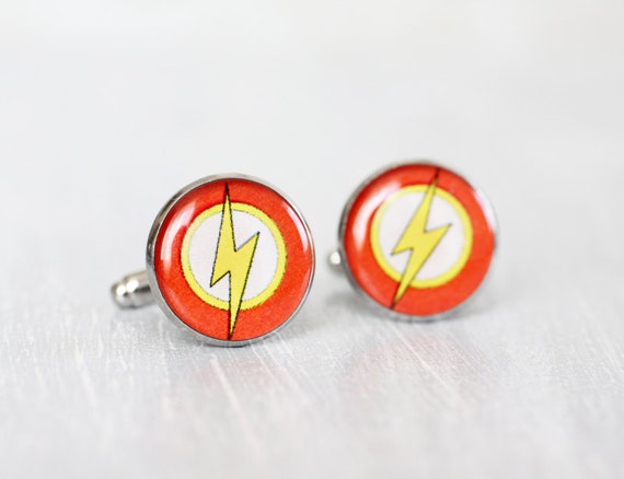 Mens Cufflinks - Flash cuff links - Comic Superhero - Accessories for Men