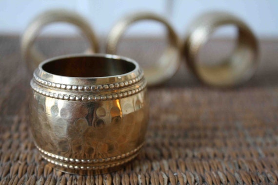 Hammered brass napkin rings set of four