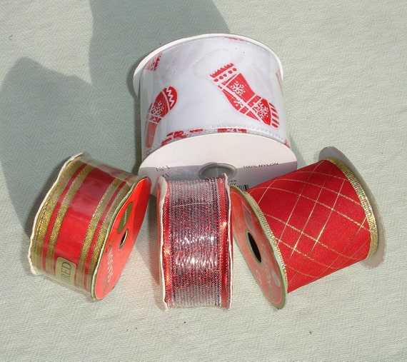 4 rolls of red wired ribbon 4 rolls of red wired ribbon