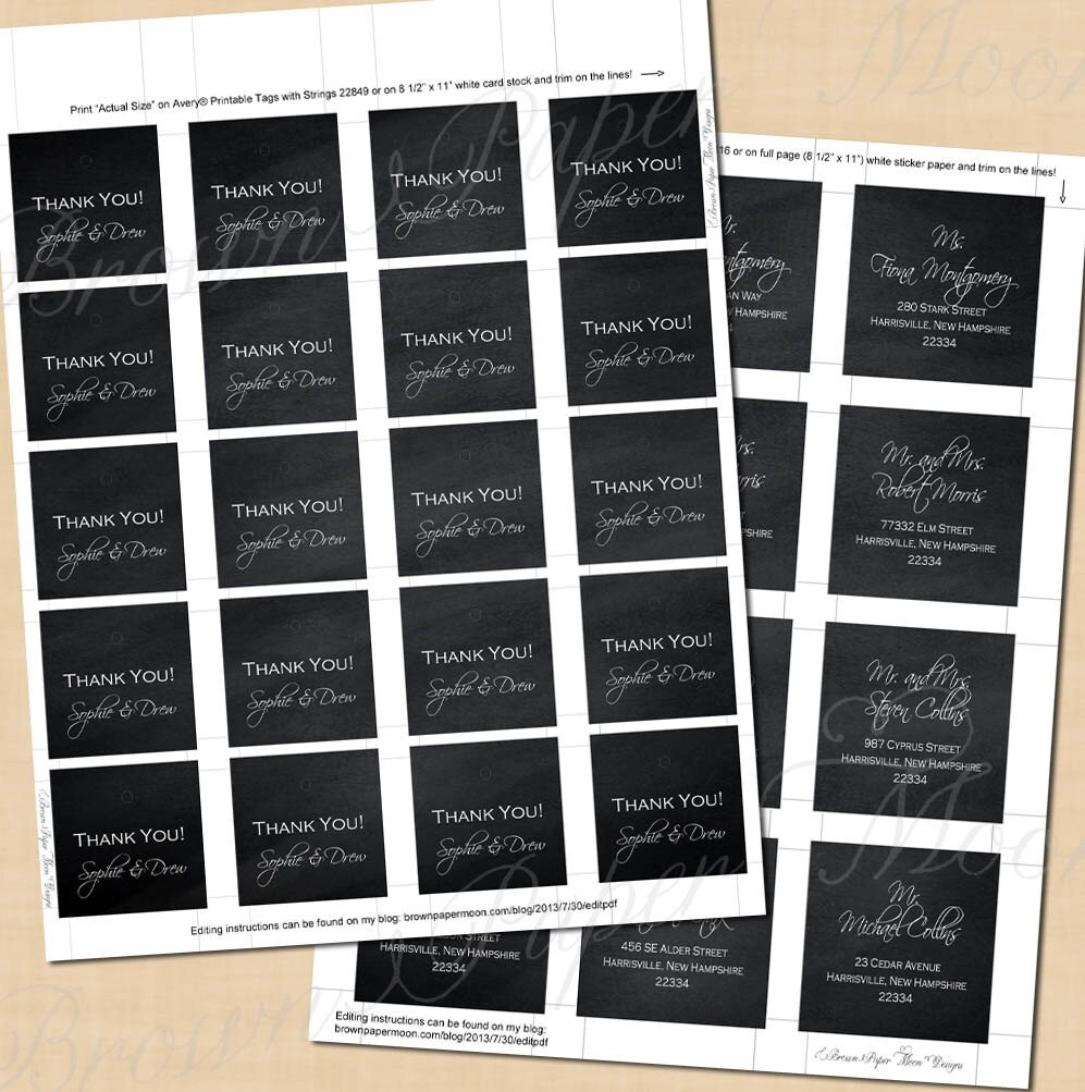 chalkboard square labels and tags text editable printable on