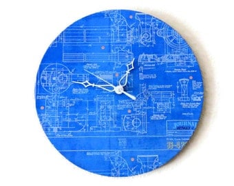 Unique Wall Clock, Home and Living, Decor & Housewares, Blue Clock, Home Decor, Office Clock, Blueprint, Office Decor, Unique Gift