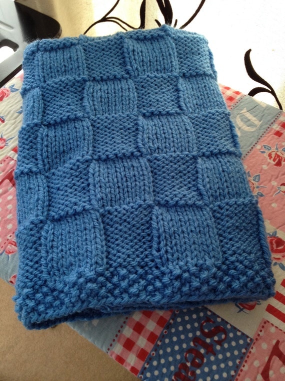 Easy Knitting Pattern Chunky Check Pram Blanket by KnitSewMake