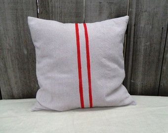 French Grain Sack Style Pillow Cover - Red 18"