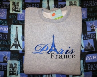 Embroidered Paris France Eiffel Tower Sweatshirt