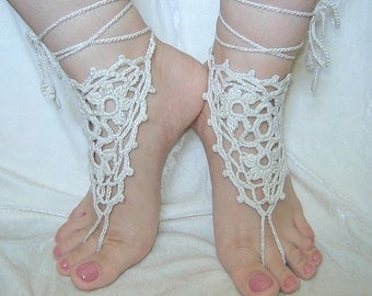 Natural color triangle crochet barefoot sandals.