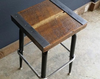 Reclaimed Antique Barnwood Rustic Industrial Bar Stool