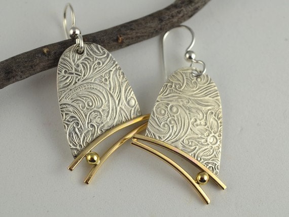Metal Dangle Earrings Silver and Brass Earrings Artisan