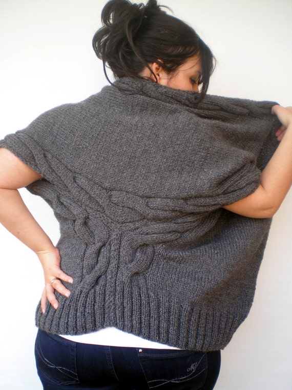 Grey Swallow Oversized Shrug Hand Knit Bolero by GiuliaKnit