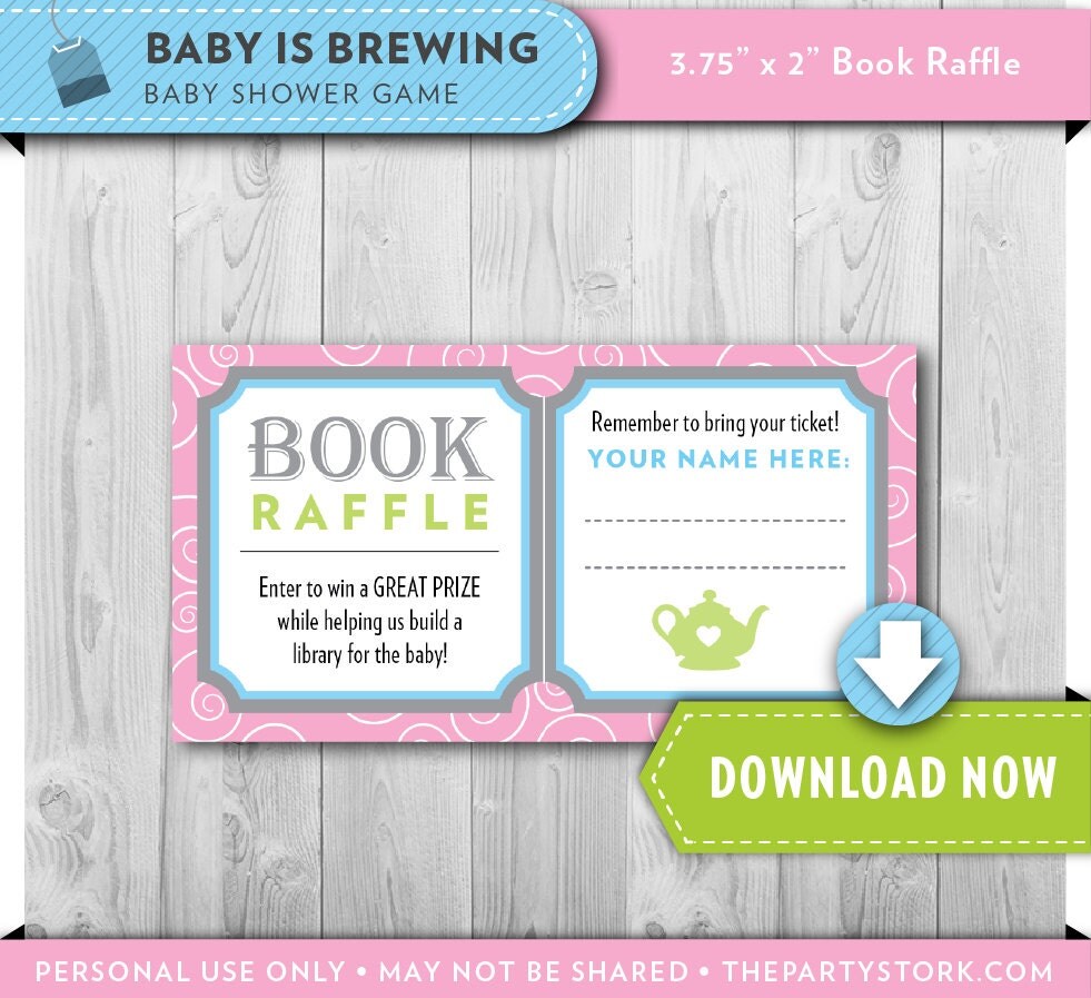 High Tea Baby Shower Bring a Book Raffle Tickets Pink Blue