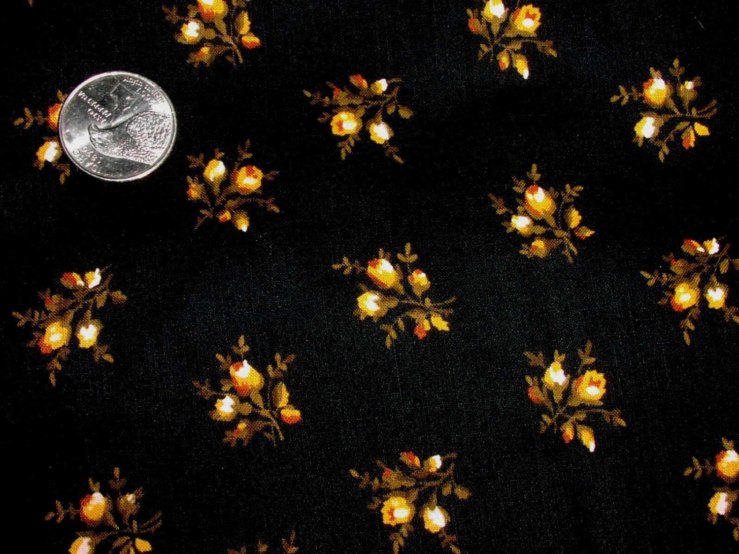 Vintage black and yellow floral print fabric 35 BTY
