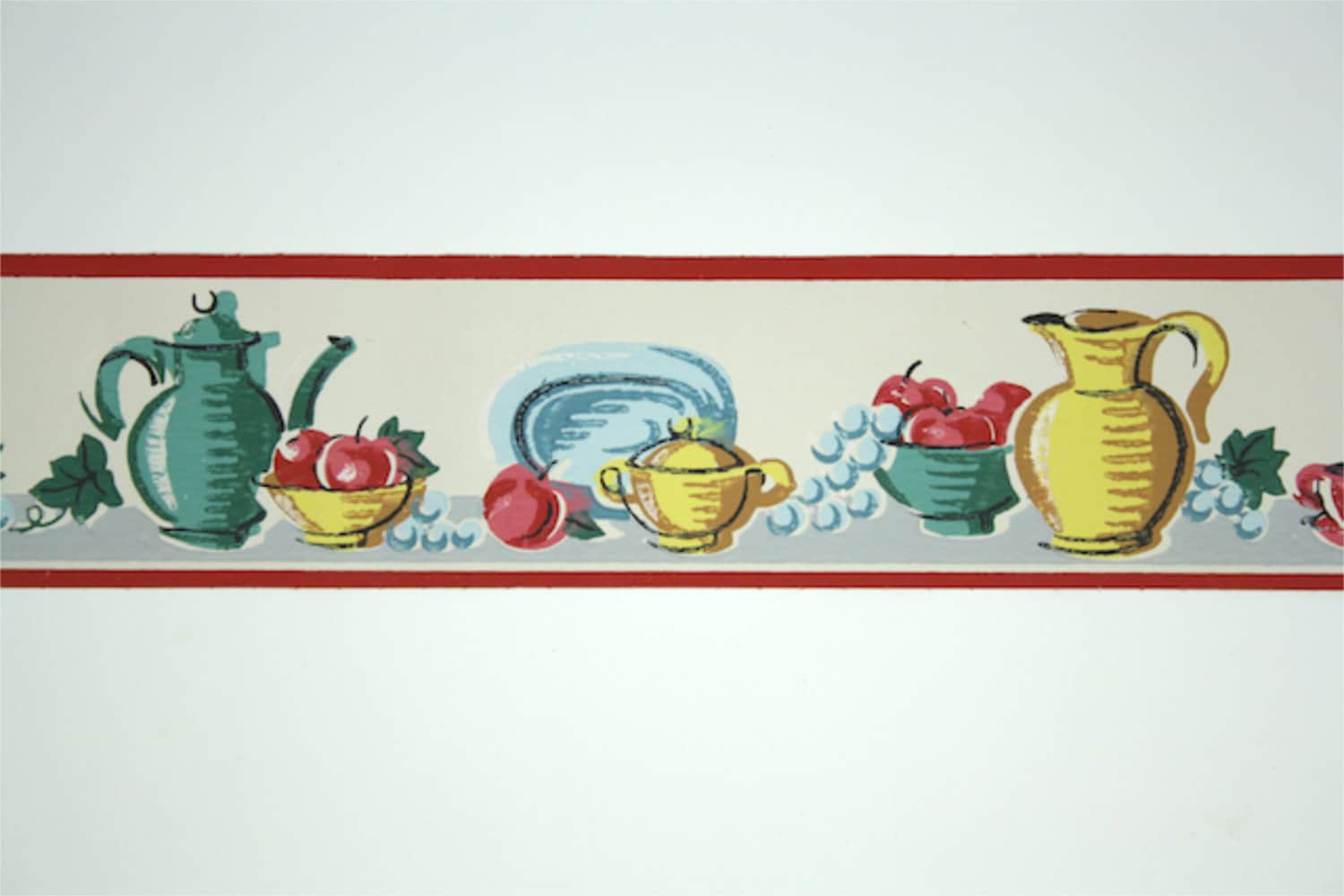 Full Vintage Wallpaper Border TRIMZ White and Red Kitchen
