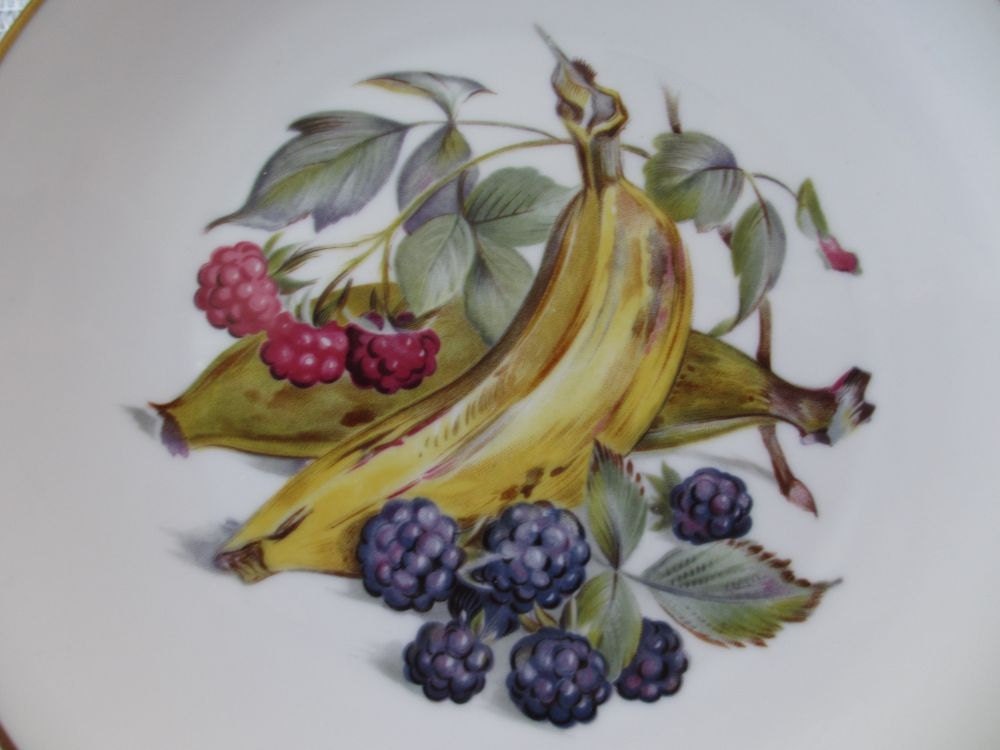 Vintage Fine China Fruit Plates with Gold Trim (Set of Seven from