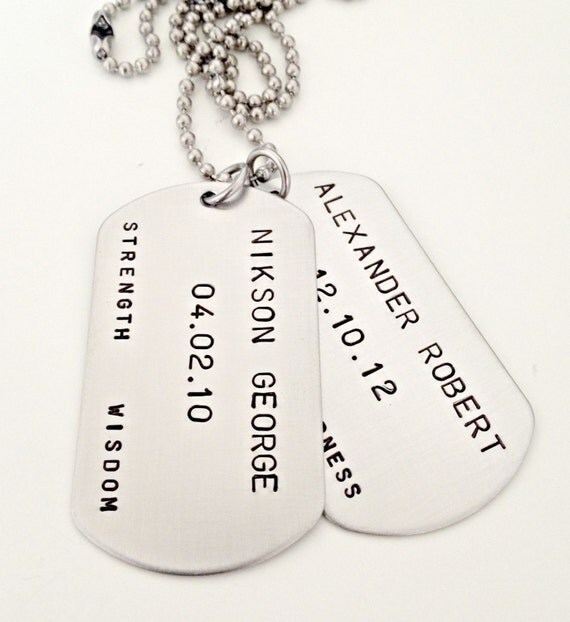 Personalized Dog Tag Necklace Custom Hand Stamped Pair of