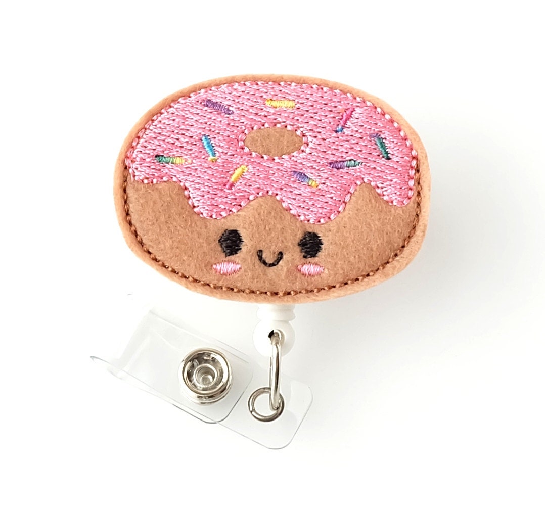 Frosted Donut Felt Badge Reel Cute Badge Clip