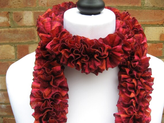 Burgundy Orange Ruffle Scarf
