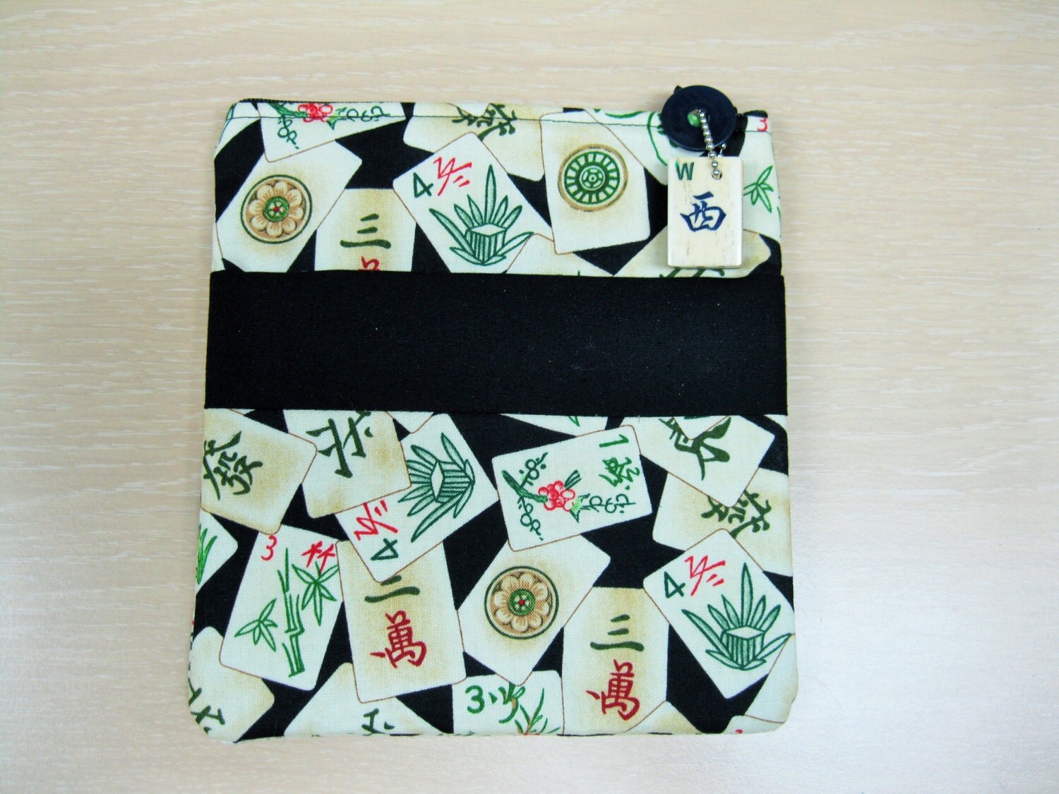 Mah Jongg bag/purse with Mah Jongg tile fabric and black band