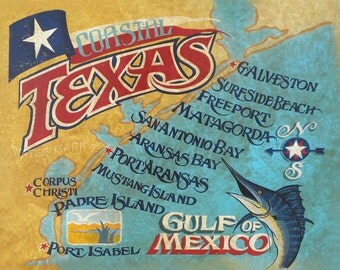 Texas Coastal Bend retro style Map