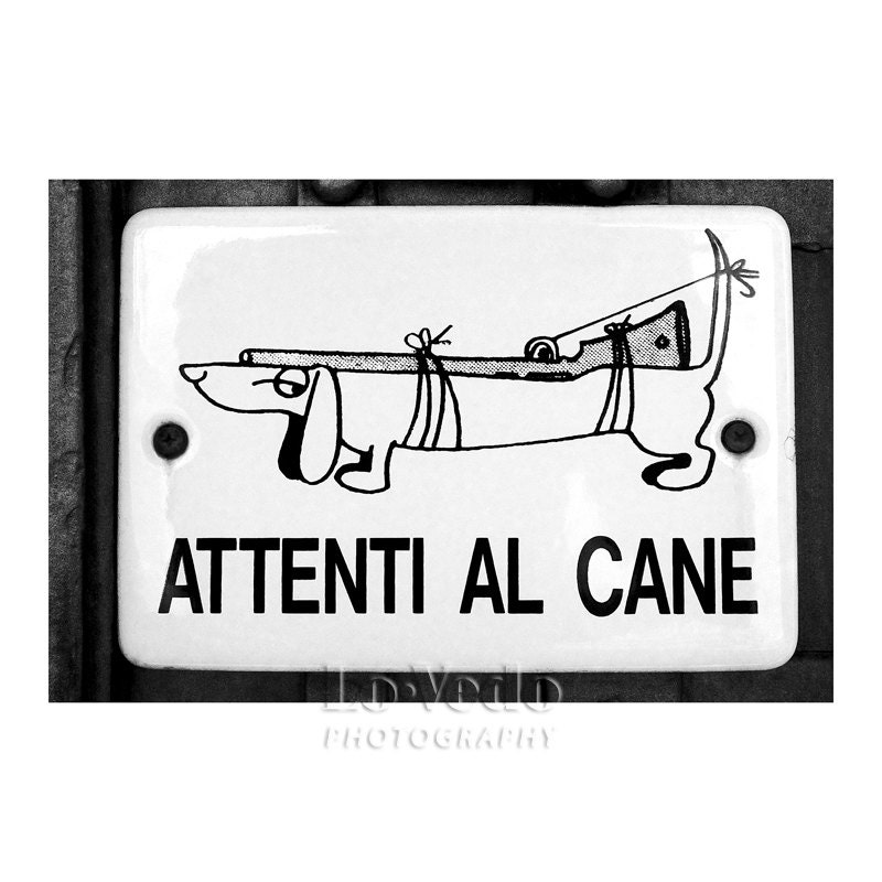 Beware of Dog Funny Sign Photo Black and White Florence