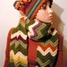 Chevron Hat w/sequins picot edge and Matching Scarf - Multi color 100% Acrylic Lion Brand Yarn