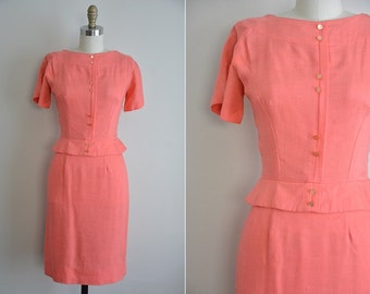 50s Island Punch dress/ vintage 1950s coral dress/ 50s wiggle sundress
