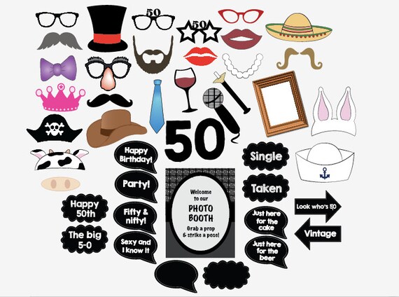 50th birthday photo booth props PRINTABLE fiftieth party