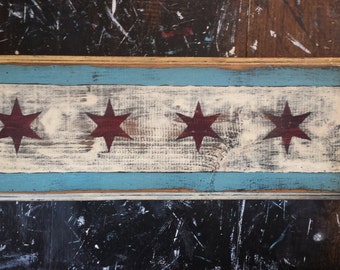Handcrafted Chicago flag W/ optional key hooks