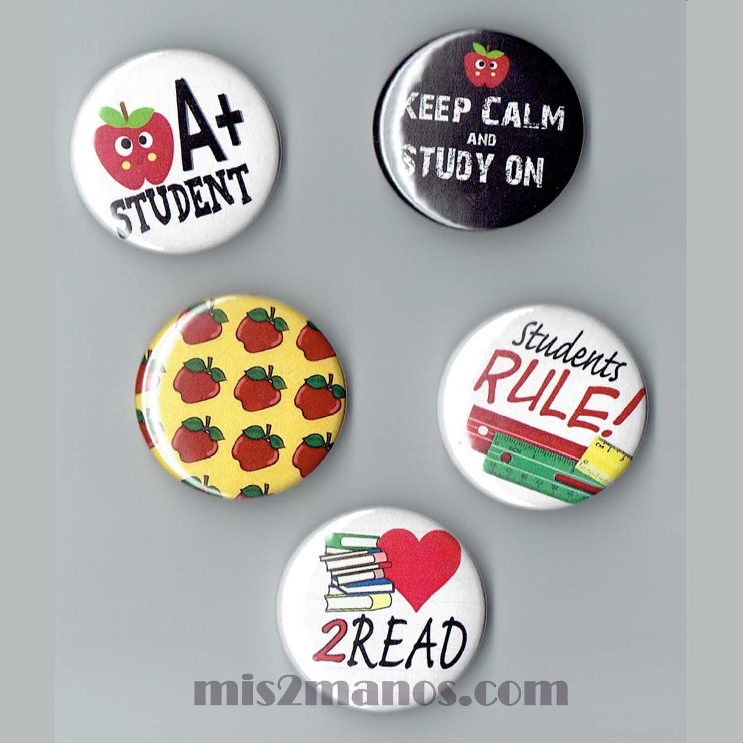 Back to School 1.5 inch Button Pins Favors SET of 5