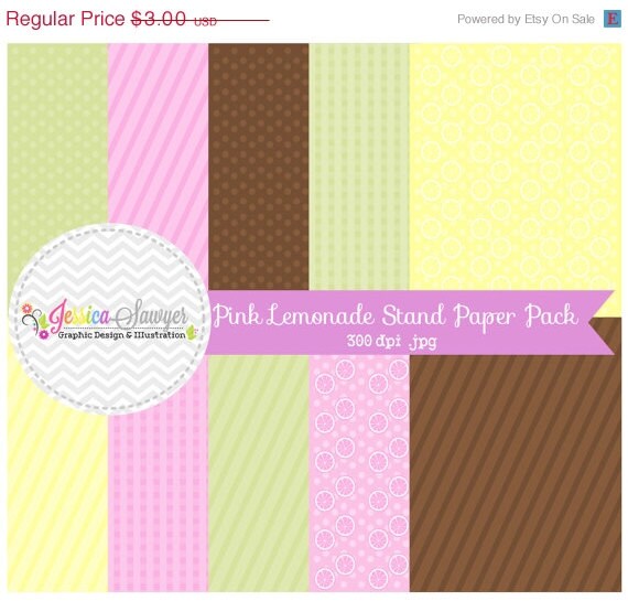 50% OFF - INSTANT DOWNLOAD, lemonade stand digital papers, pink stripe background, fruit clipart, whimsical printable, commercial use for i Il_570xn