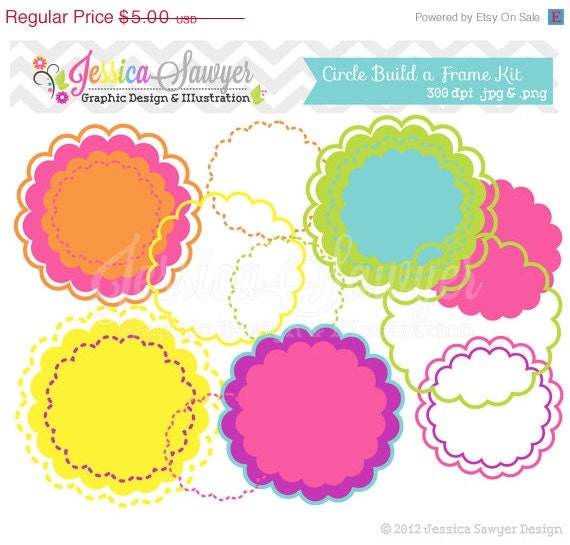 50% OFF - INSTANT DOWNLOAD, build a circle digital frame, round printable tag, scalloped circle, cute frames clipart, for invites, scrapboo Il_570xn