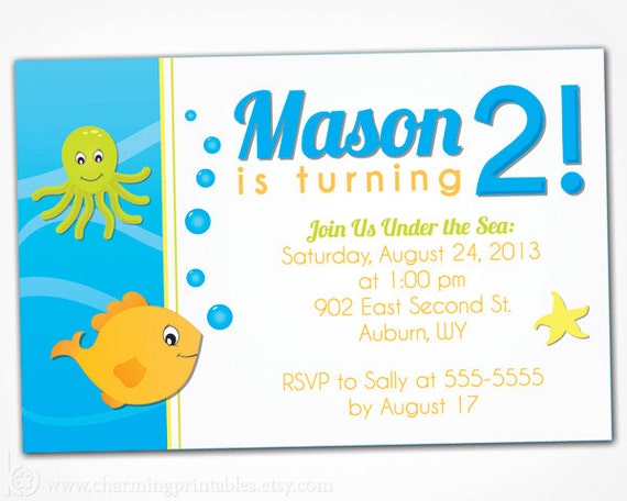 Under the Sea Invitation- Printable Digital File - Fish Octopus Birthday Party Invite - Pool Party - Under the Sea Collection Il_570xn