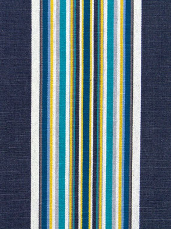 Navy Blue White Stripe Upholstery Fabric by PopDecorFabrics