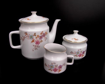 Vintage tea set Soviet teapot Sugar jar Creamer Floral porcelain tea set Floral coffee set Szechoslovakia Vintage tea coffee set