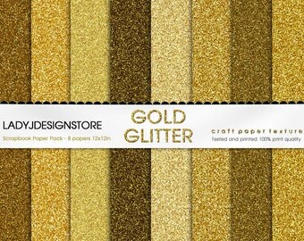 Gold Glitter Digital Papers - 8 Glitter Textures, Paper Pack, Instant Download, printable scrapbooking texture, gold, old gold, yellow
