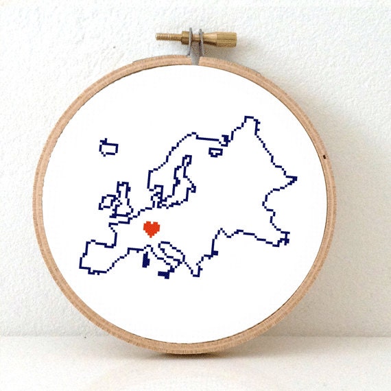 EUROPE map modern cross stitch pattern. European art. DIY