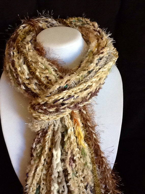 Handmade scarves Fringe scarves Earth tones beige tan