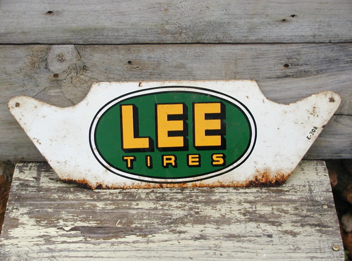 Vintage Lee Tire Sign Advertising Station Tin Oil and Gas