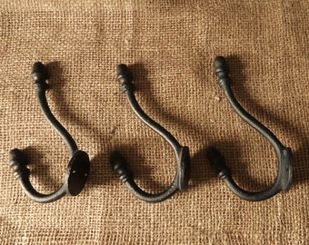 large coat hook, 5 double hooks, iron Hardware, hat hooks, farmhouse Vintage styled, rustic brown, black