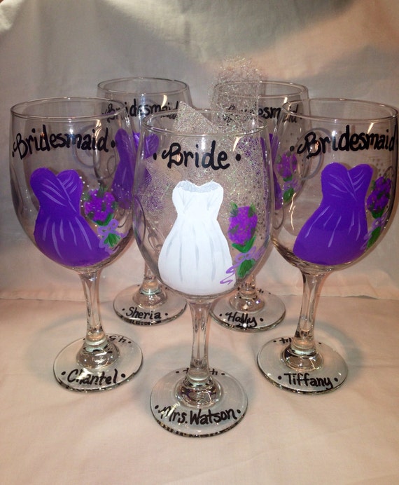 Wedding Party Wine Glasses Bachelorette and Bride by