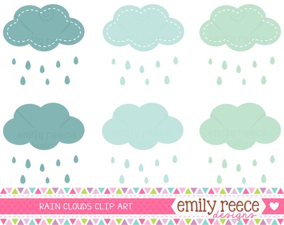 50% OFF - Rain Clouds Blue Rain Drops Stitched Cute Clip Art - Commercial Use - Scrapbooking Invitations Cards - Instant Download Il_570xn