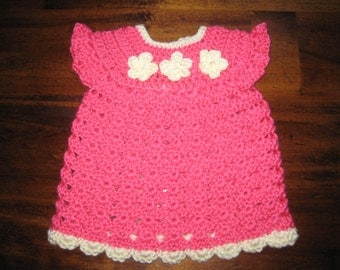 Crochet Pink & Cream Baby Dress( Free Shipping)