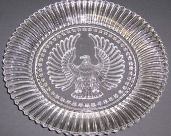 Anchor Hocking Depression Glass Crystal Clear STARS and STRIPES 8 Inch Salad Plate