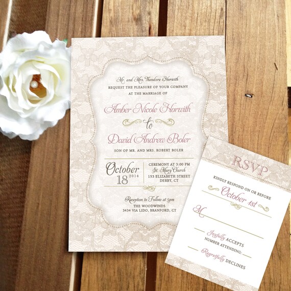 Items similar to Antique Lace Wedding Invite - Sophisticated Rustic ...