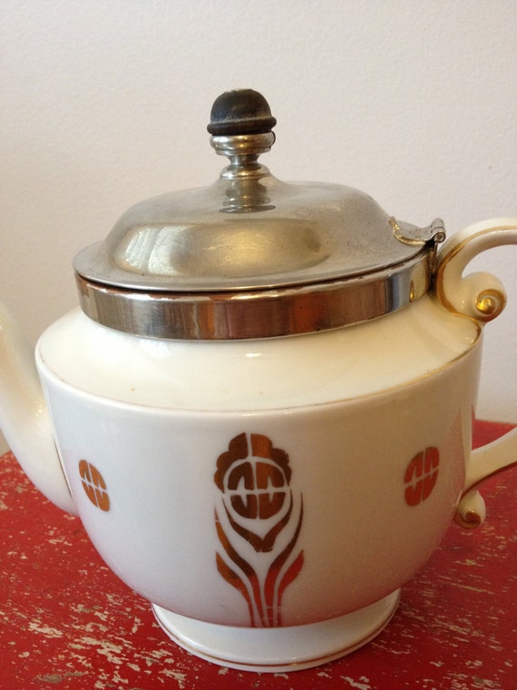 Vintage Metal and Porcelain Teapot