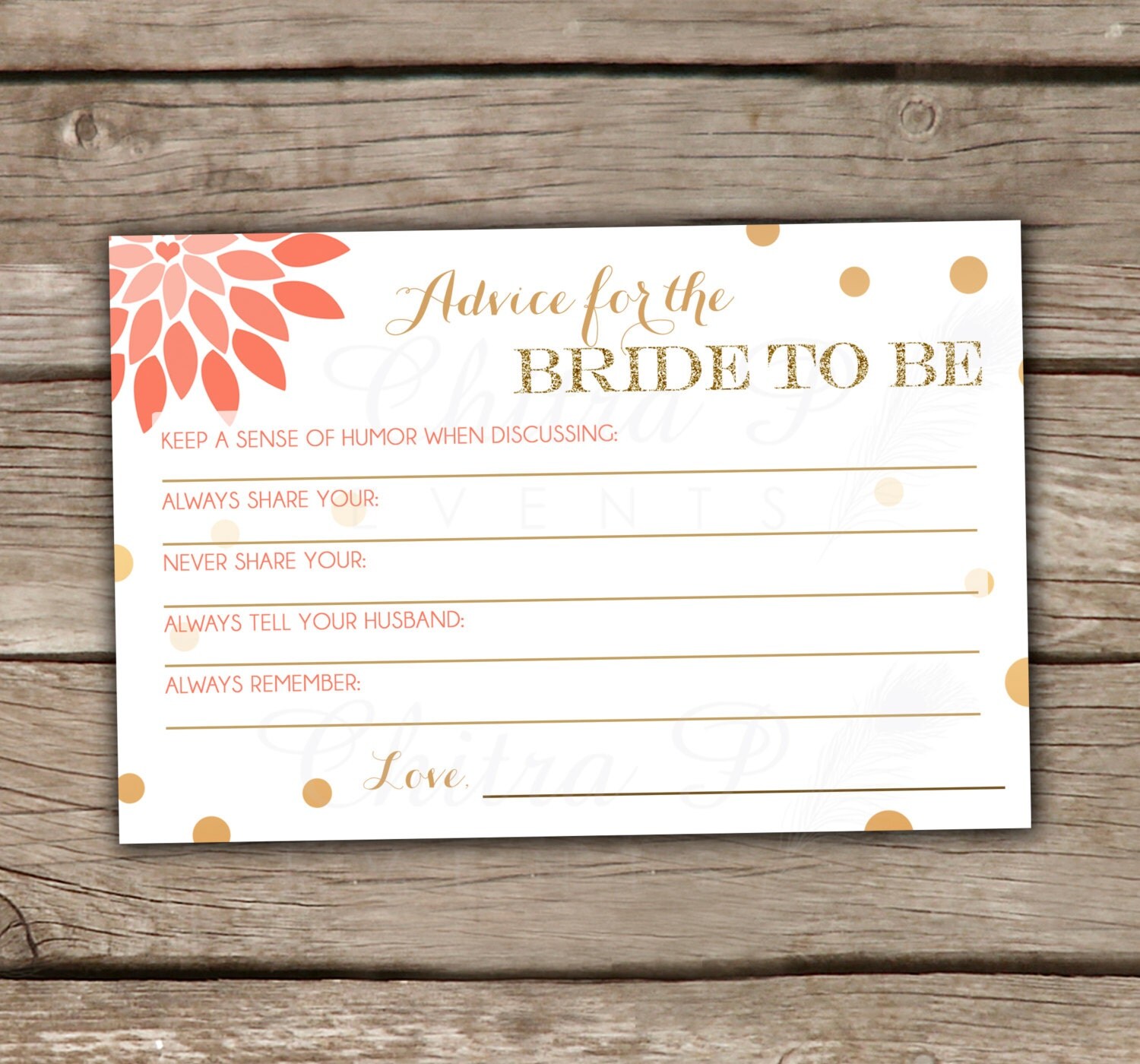 Glitter Bridal Advice Cards Printed or Printable by chitrap