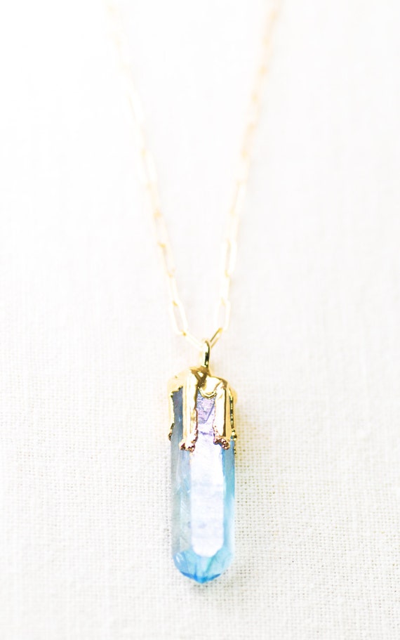 Hokupa'a necklace aqua aura quartz gold by kealohajewelry on Etsy
