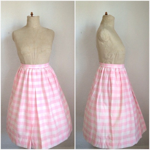 VTG 1950's Pink and White Buffalo Plaid Skirt