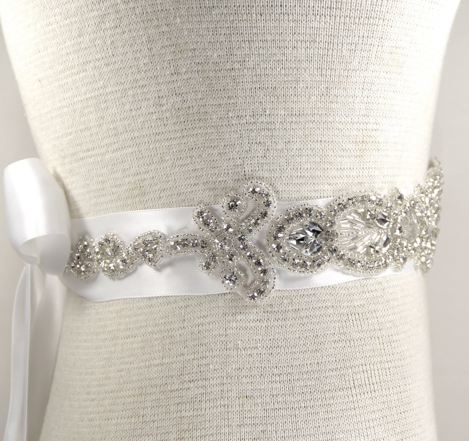 Bridal Sash Wedding Dress Sash Belt White Satin Rhinestone